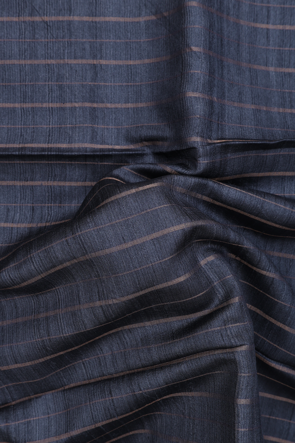 Tussar Madhubani Silk Saree In Grey With Stripes Design