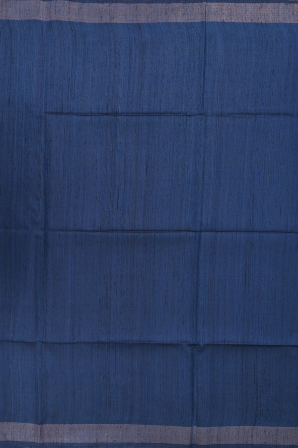 Tussar Madhubani Silk Saree In Prussian Blue With Zari Border