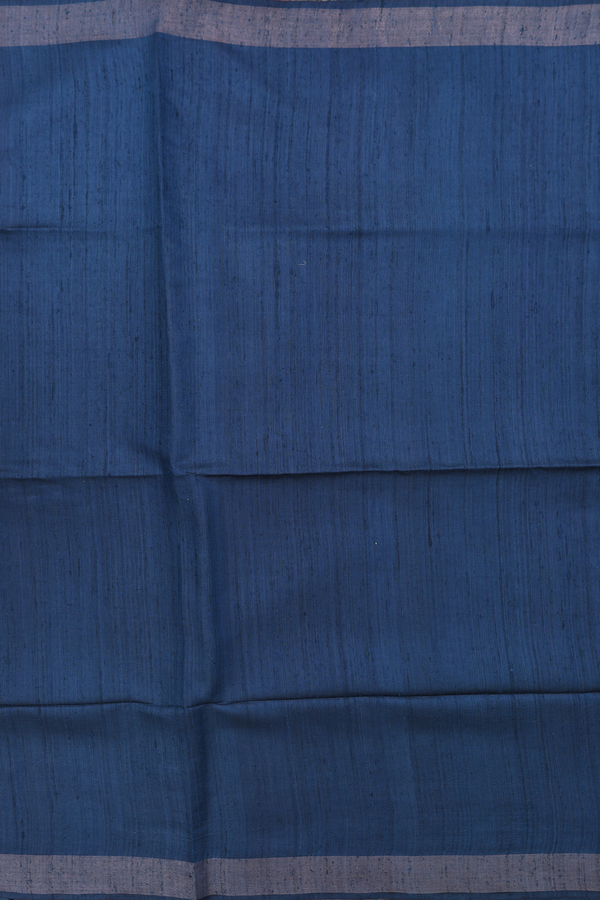 Tussar Madhubani Silk Saree In Prussian Blue With Zari Border