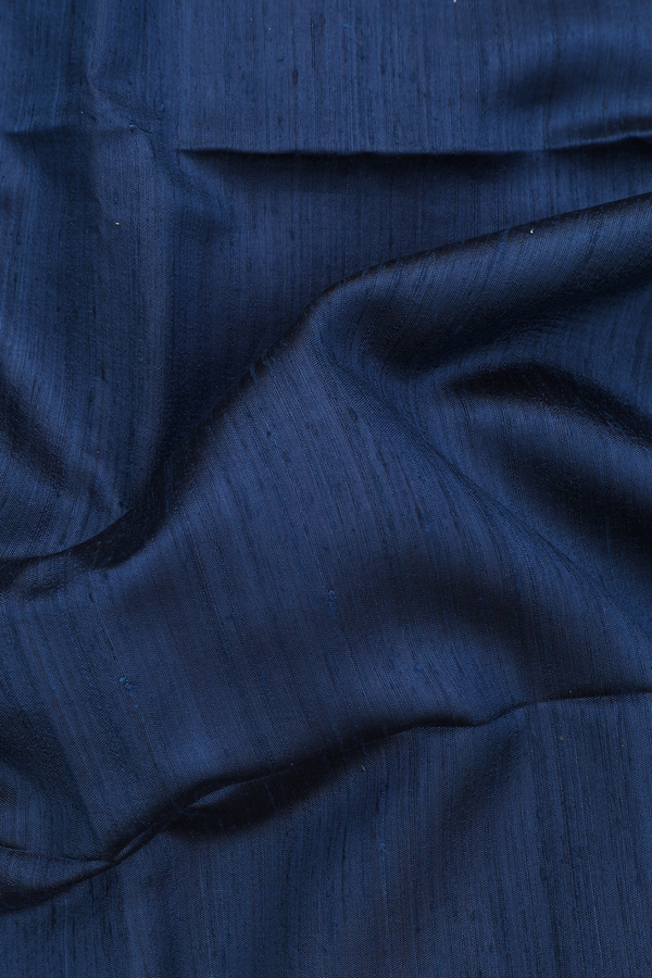 Tussar Madhubani Silk Saree In Prussian Blue With Zari Border