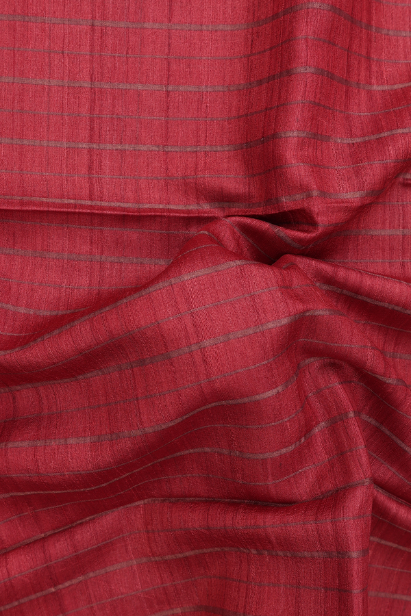 Tussar Madhubani Silk Saree In Red With Stripes Design