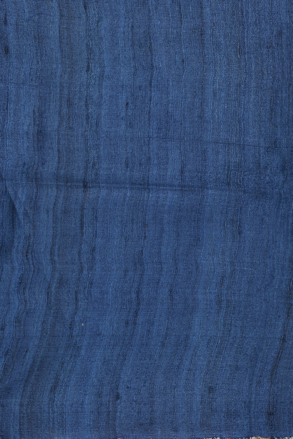 Tussar Madhubani Silk Saree In Teal Blue With Contrast Border