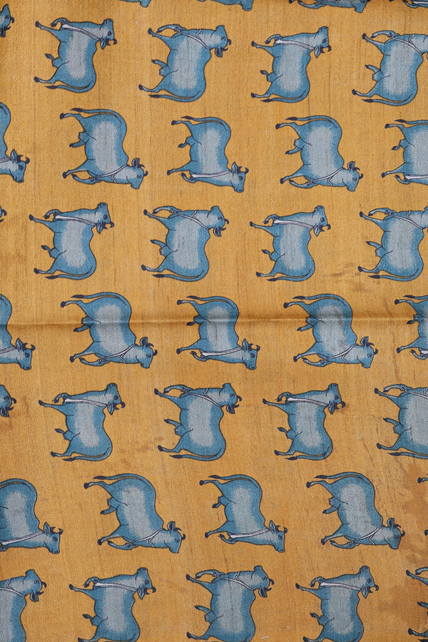 Tussar Madhubani Silk Saree In Teal Blue With Stripes Design