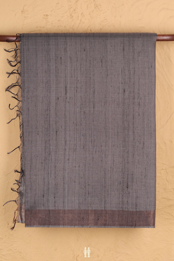 Tussar Madhubani Silk Saree Grey With Zari Border
