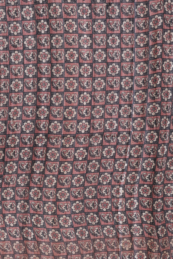 Tussar Madhubani Silk Saree Grey With Zari Border