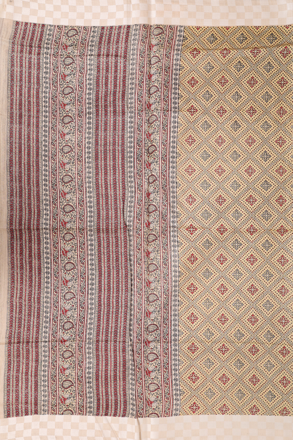 Tussar Silk Saree Yellowish Beige With Diamond Design