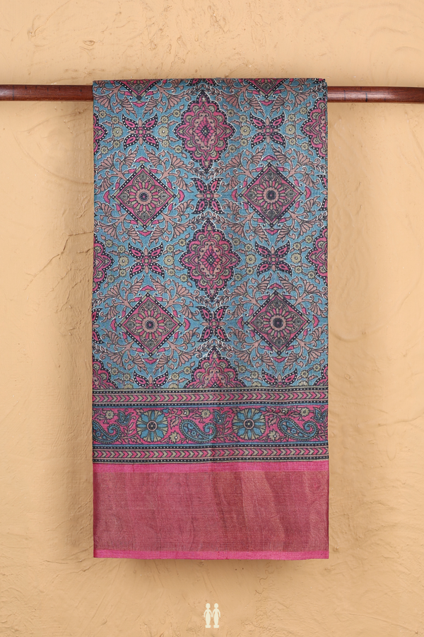 Tussar Silk Saree In Aegean Blue With Allover Design