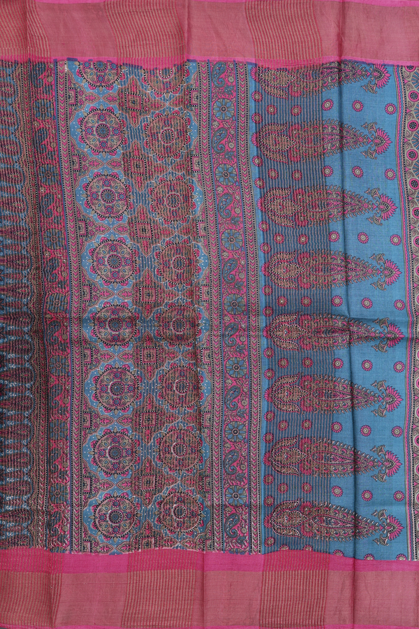 Tussar Silk Saree In Aegean Blue With Allover Design