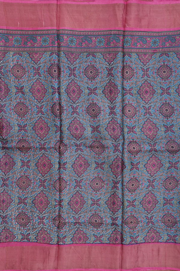 Tussar Silk Saree In Aegean Blue With Allover Design