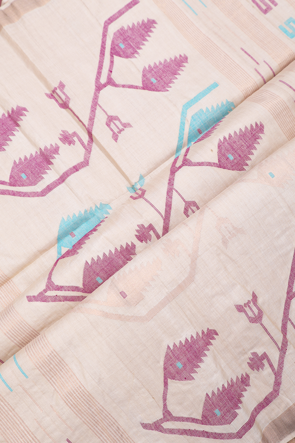 Tussar Silk Saree In Beige With Allover Buttas