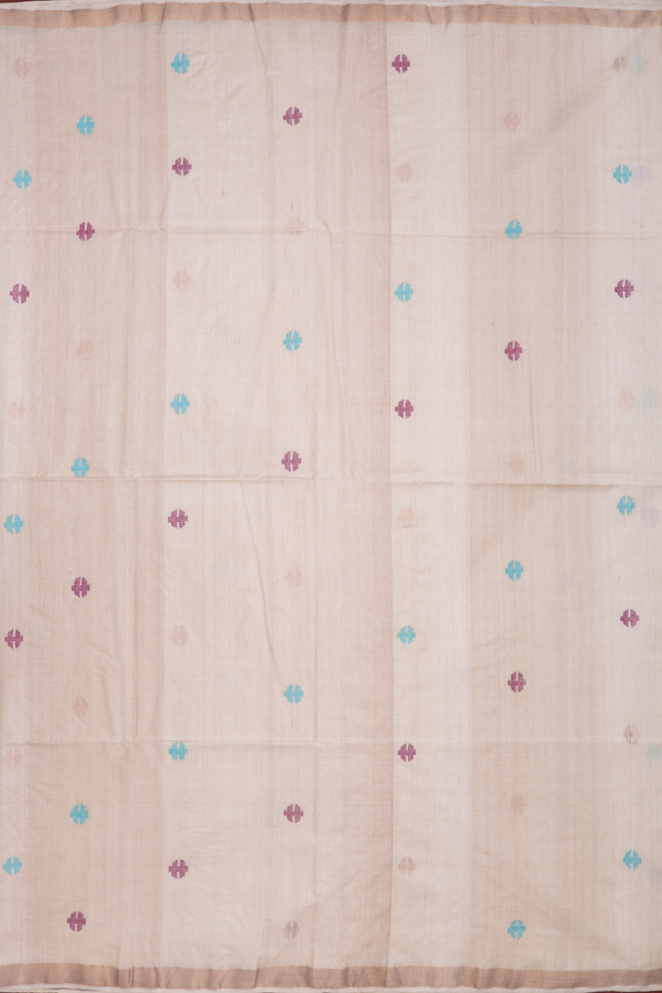 Tussar Silk Saree In Beige With Allover Buttas