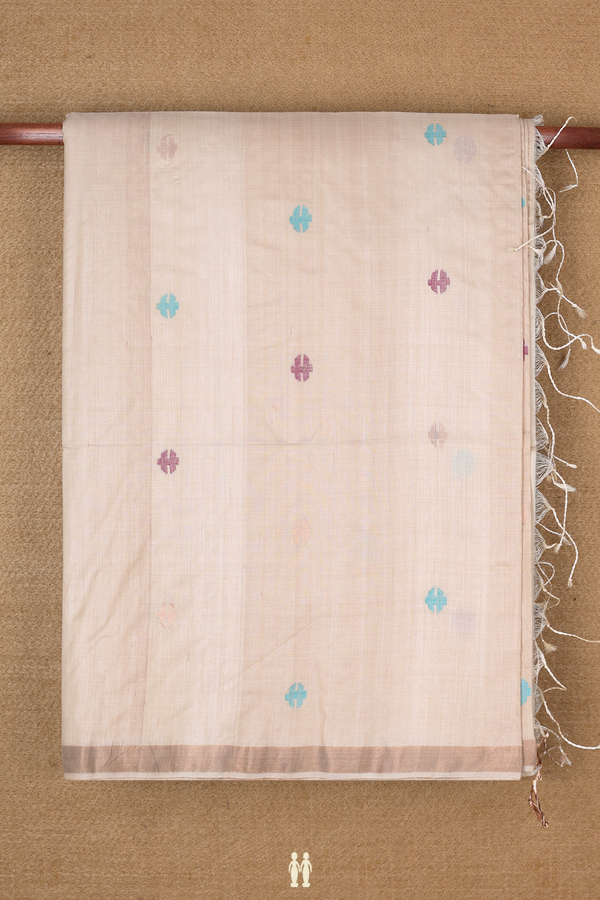 Tussar Silk Saree In Beige With Allover Buttas