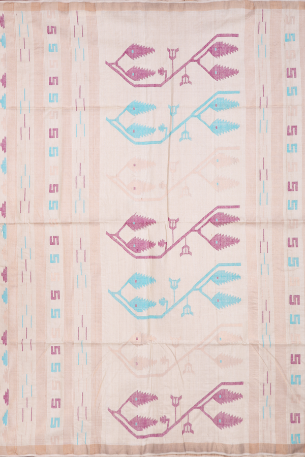 Tussar Silk Saree In Beige With Allover Buttas
