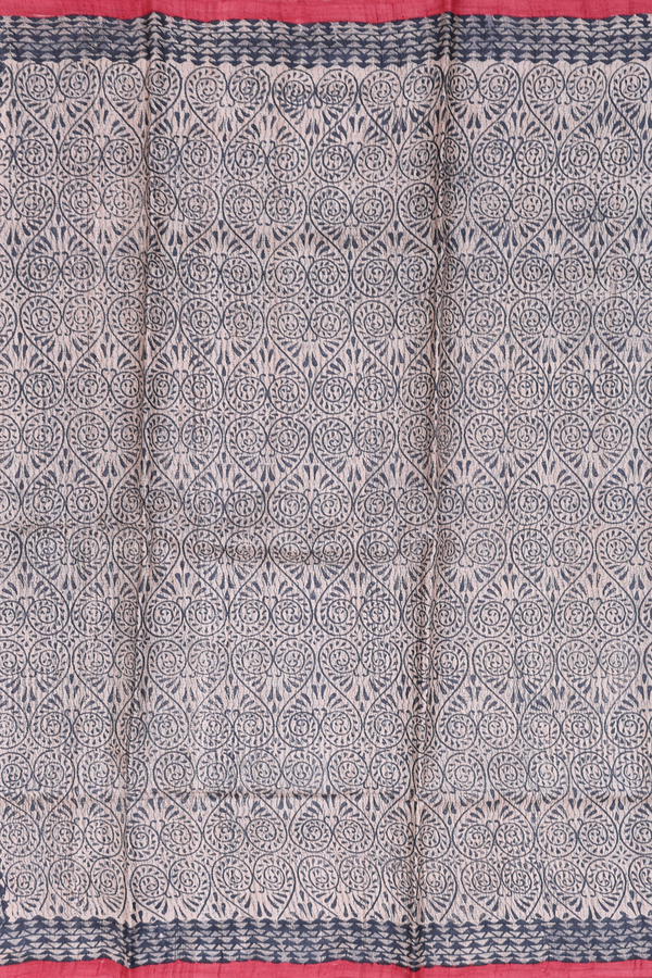 Tussar Silk Saree In Cream Color With Allover Design