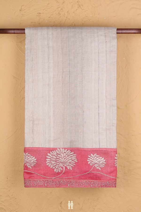 Tussar Silk Saree In Beige With Contrast Border