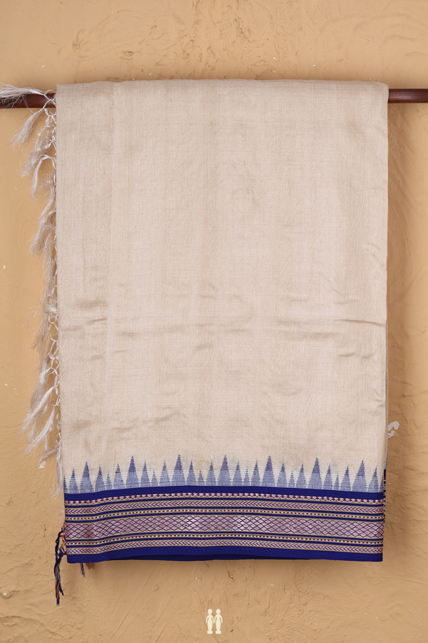 Tussar Silk Saree In Beige With Contrast Border
