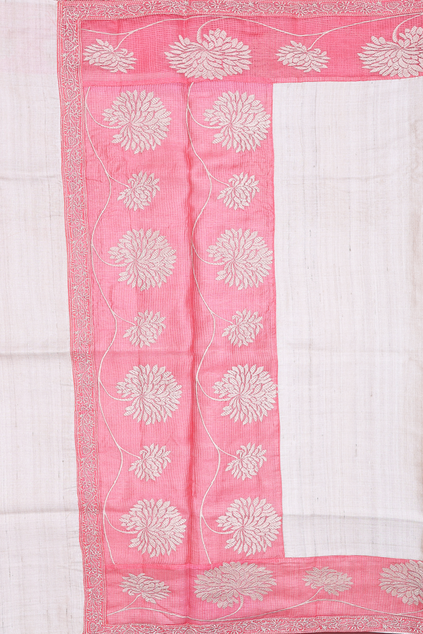 Tussar Silk Saree In Beige With Contrast Border