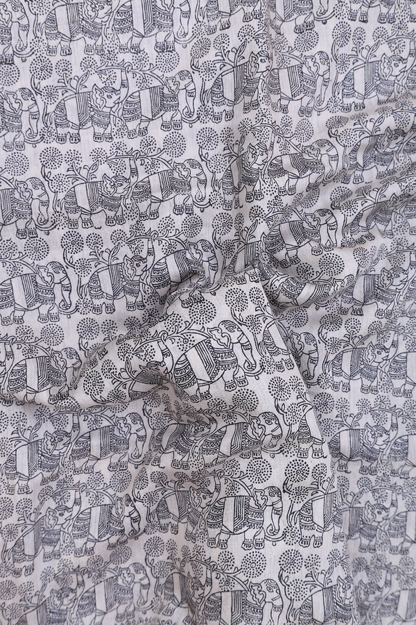 Tussar Silk Saree In Beige With Elephant Printed Design