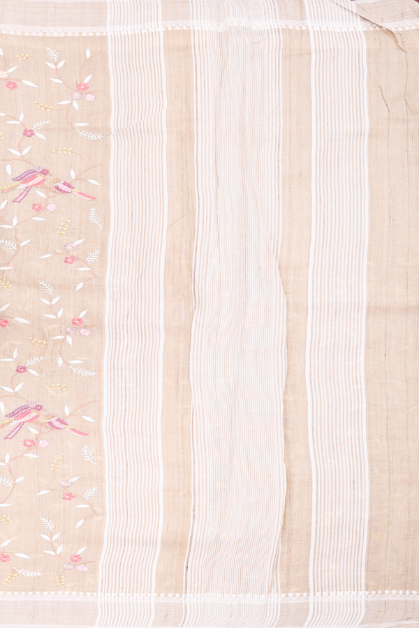 Tussar Silk Saree In Beige With Embroidered Design