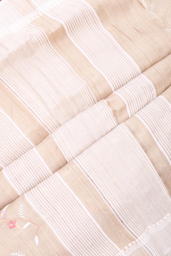 Tussar Silk Saree In Beige With Embroidered Design