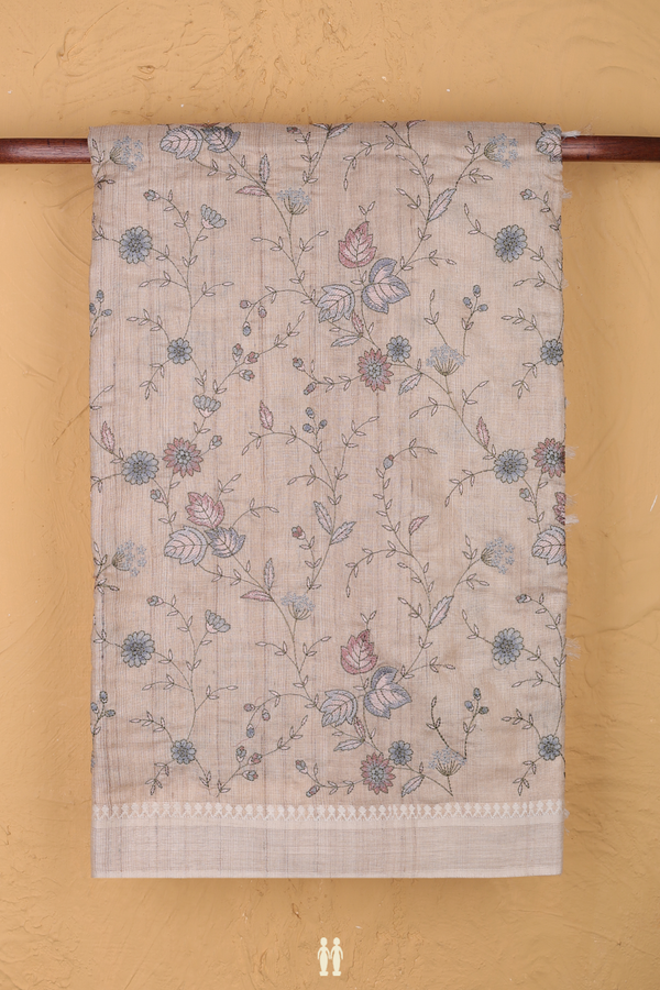 Tussar Silk Saree In Beige With Floral Design