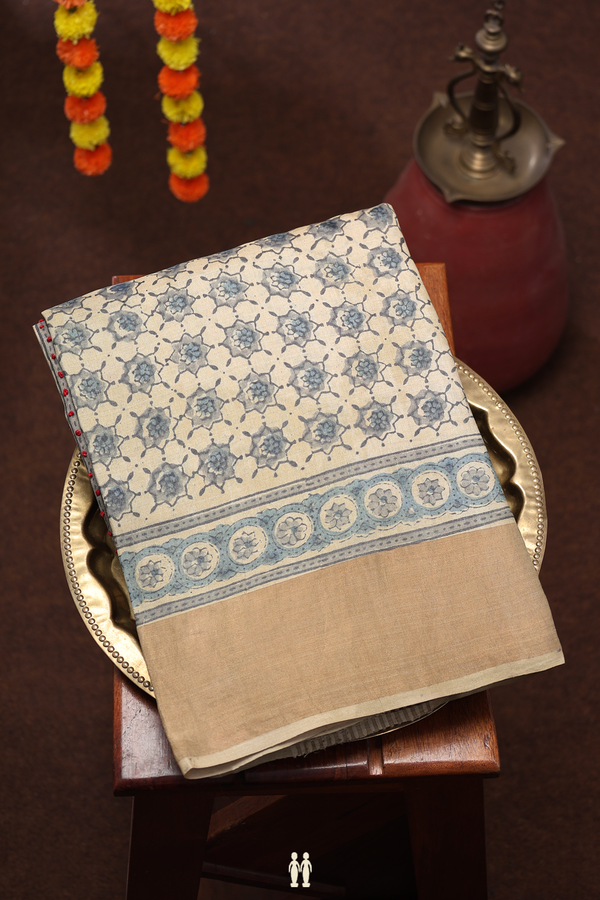 Tussar Silk Saree In Beige With Floral Design