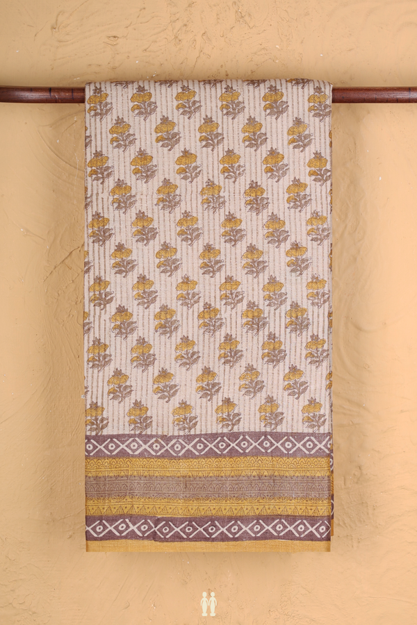 Tussar Silk Saree In Beige With Floral Design