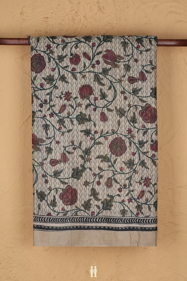 Tussar Silk Saree In Beige With Floral Design