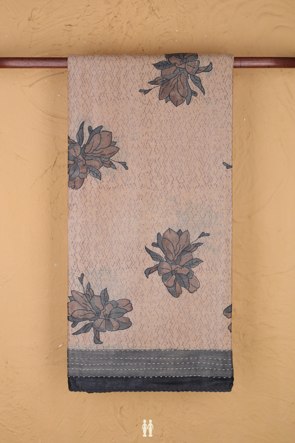 Tussar Silk Saree In Beige With Floral Design