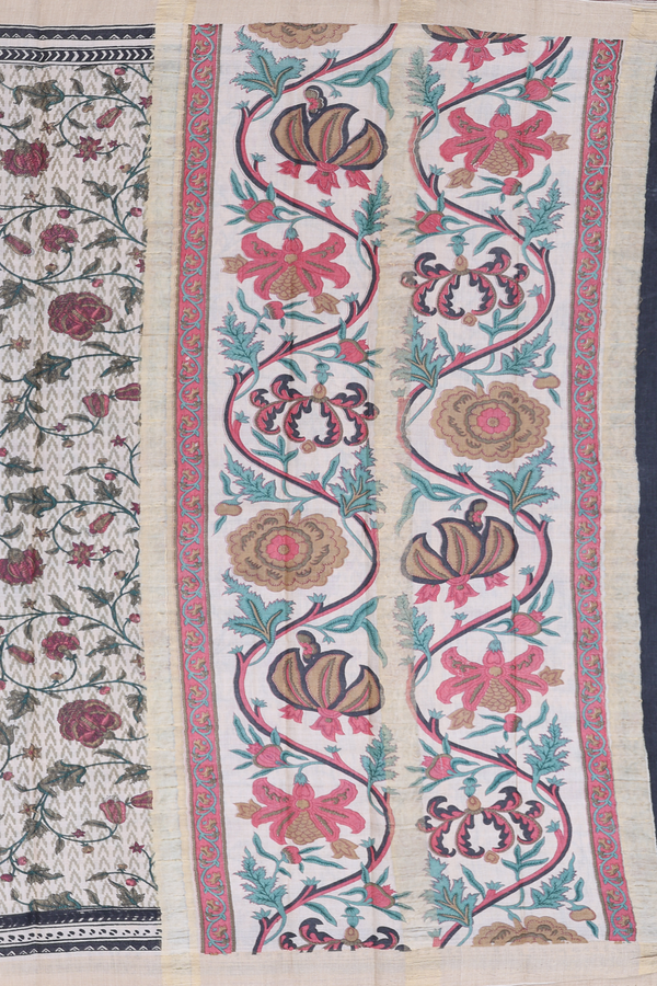 Tussar Silk Saree In Beige With Floral Design