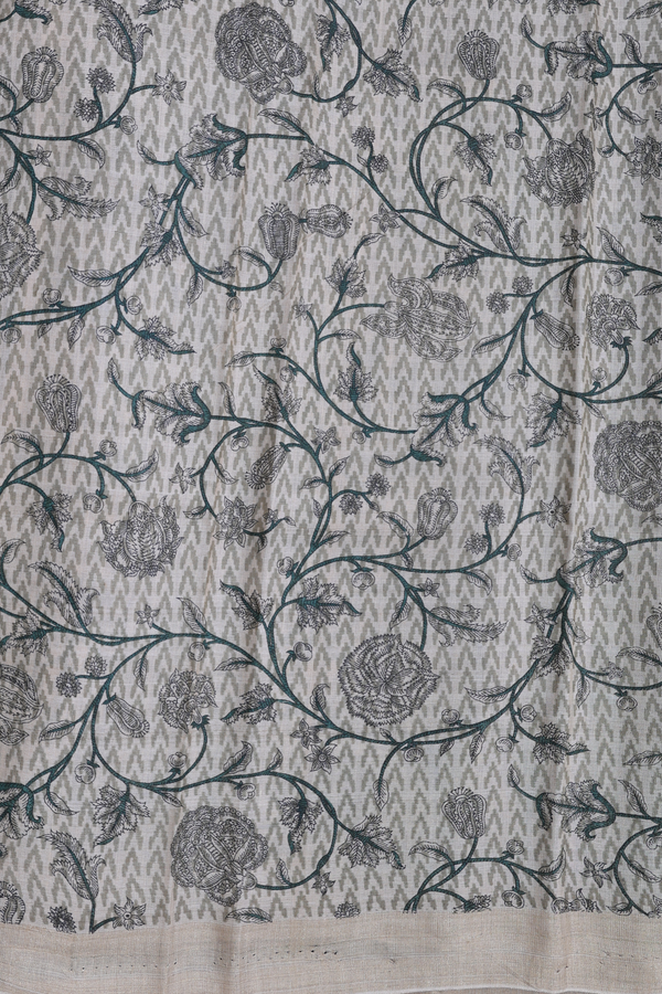Tussar Silk Saree In Beige With Floral Design