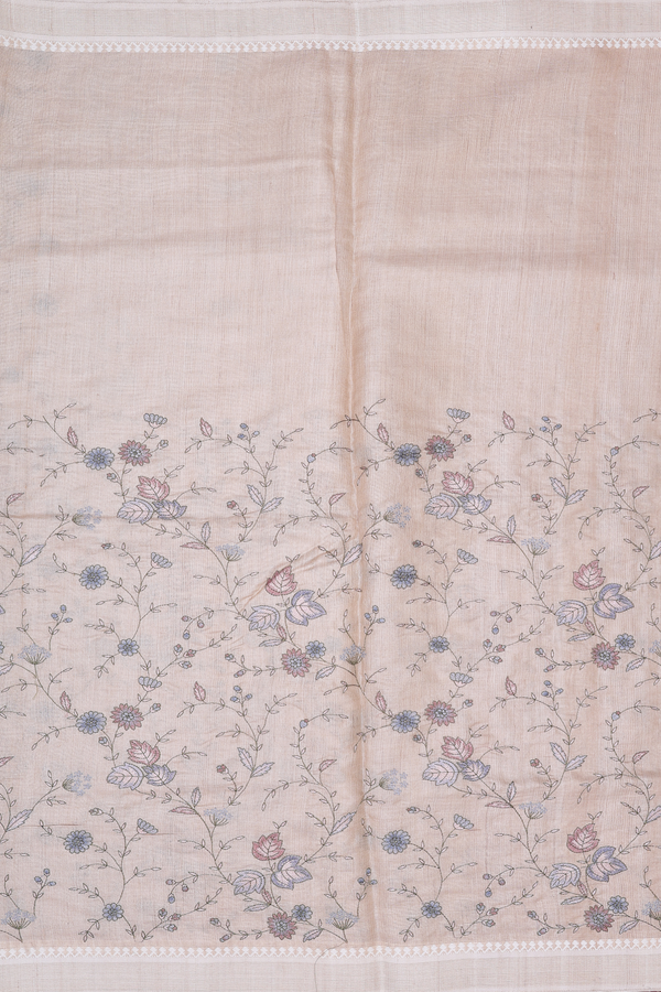Tussar Silk Saree In Beige With Floral Design