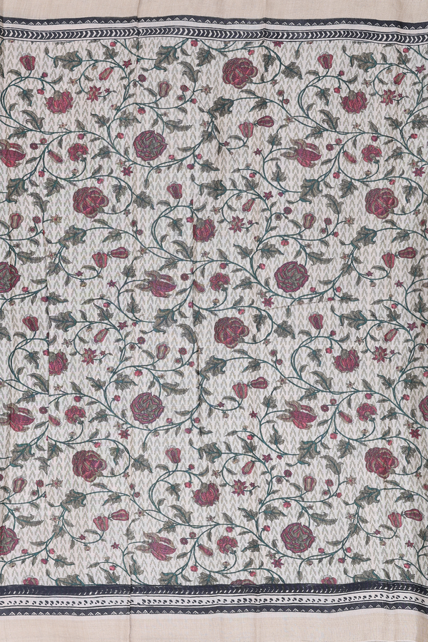 Tussar Silk Saree In Beige With Floral Design