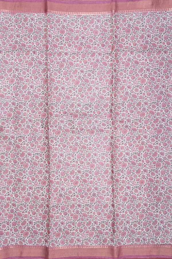 Tussar Silk Saree In White With Floral Design