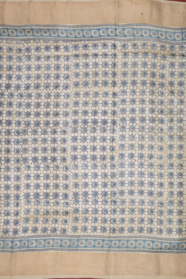 Tussar Silk Saree In Beige With Floral Design