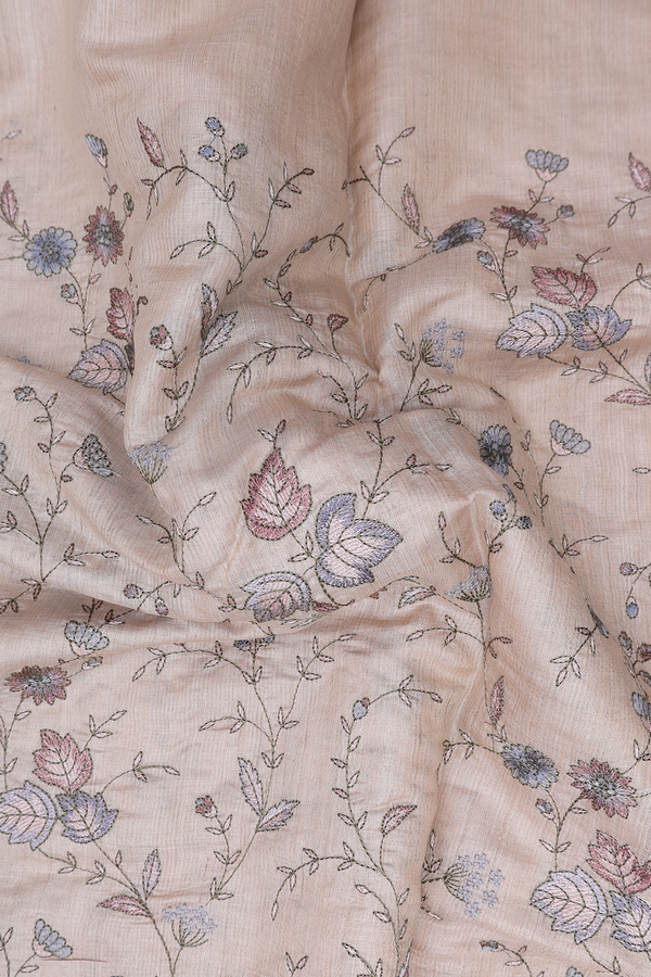 Tussar Silk Saree In Beige With Floral Design