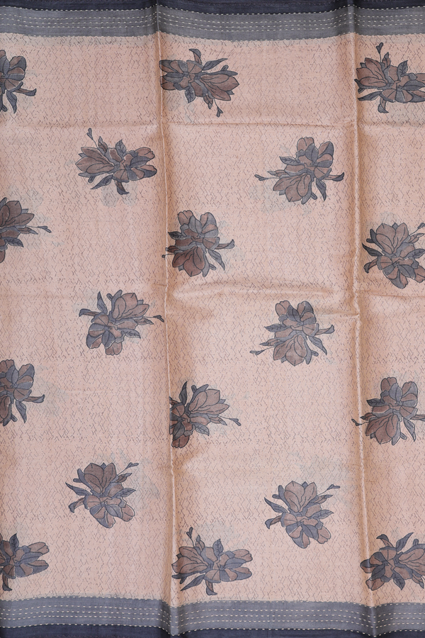 Tussar Silk Saree In Beige With Floral Design