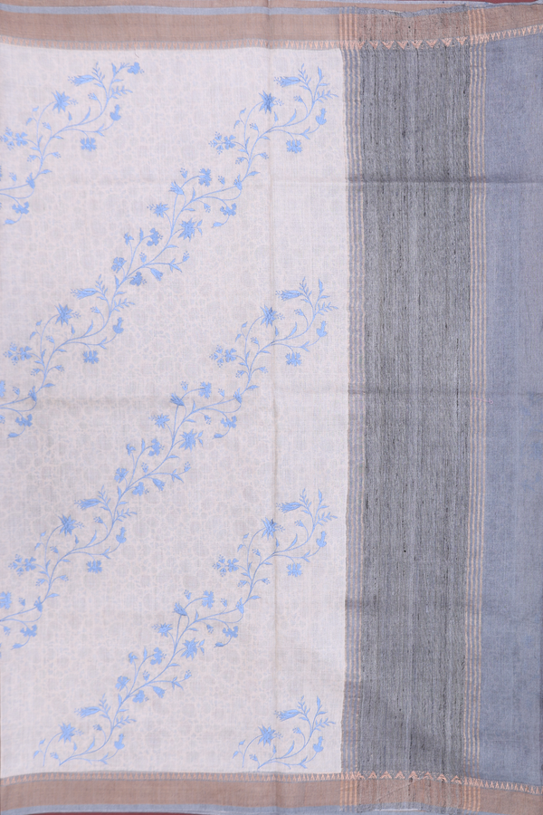 Tussar Silk Saree In Beige With Floral Embroidered Design