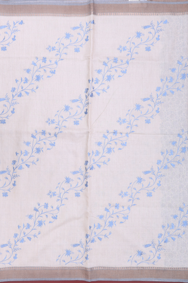 Tussar Silk Saree In Beige With Floral Embroidered Design