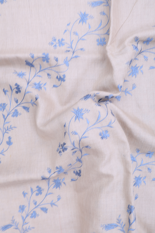 Tussar Silk Saree In Beige With Floral Embroidered Design