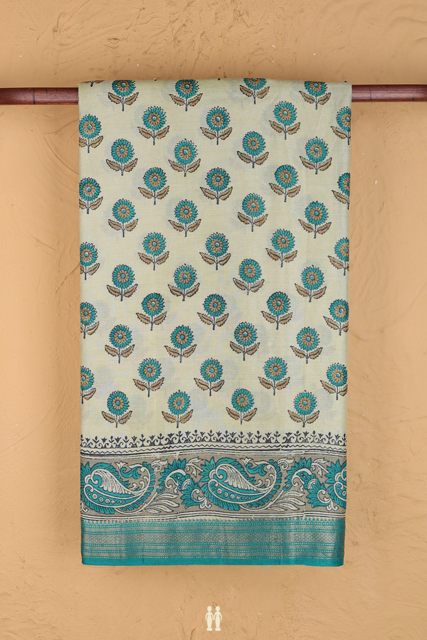 Tussar Silk Saree In Beige With Floral Printed Design