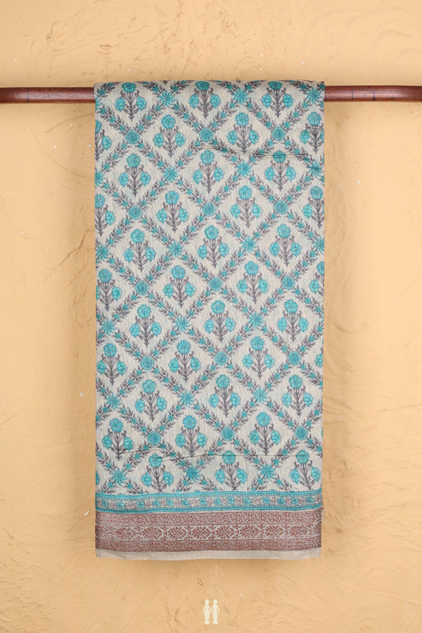Tussar Silk Saree In Beige With Floral Printed Design