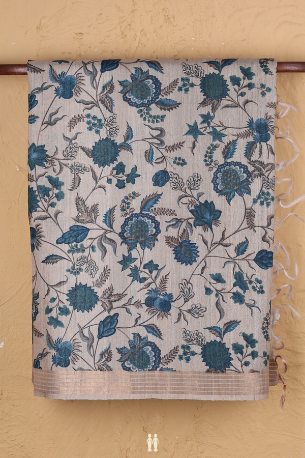 Tussar Silk Saree In Beige With Floral Printed Design