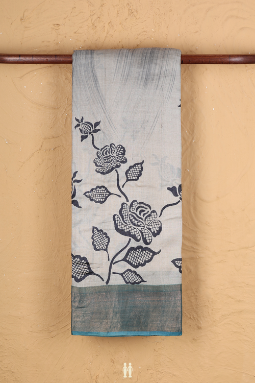Tussar Silk Saree In Beige With Floral Printed Design