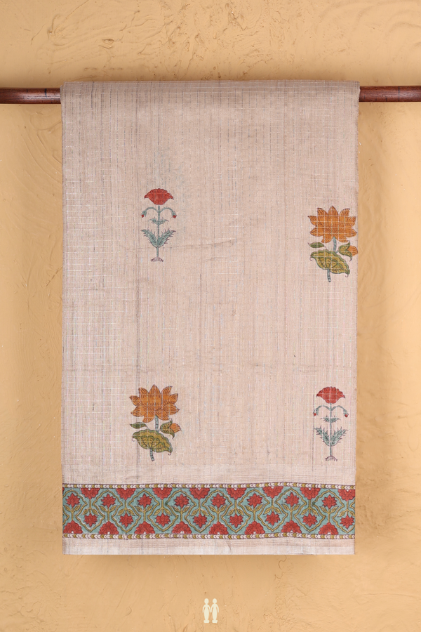 Tussar Silk Saree In Beige With Floral Printed Design