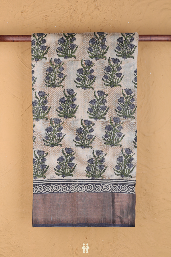 Tussar Silk Saree In Beige With Floral Printed Design