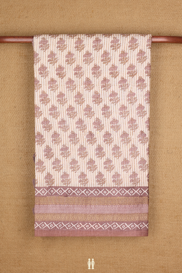 Tussar Silk Saree In Beige With Floral Printed Design