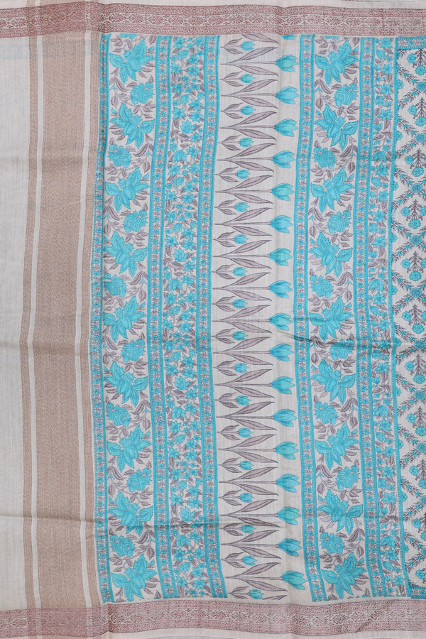 Tussar Silk Saree In Beige With Floral Printed Design