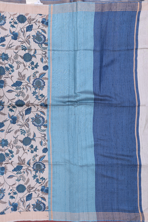 Tussar Silk Saree In Beige With Floral Printed Design