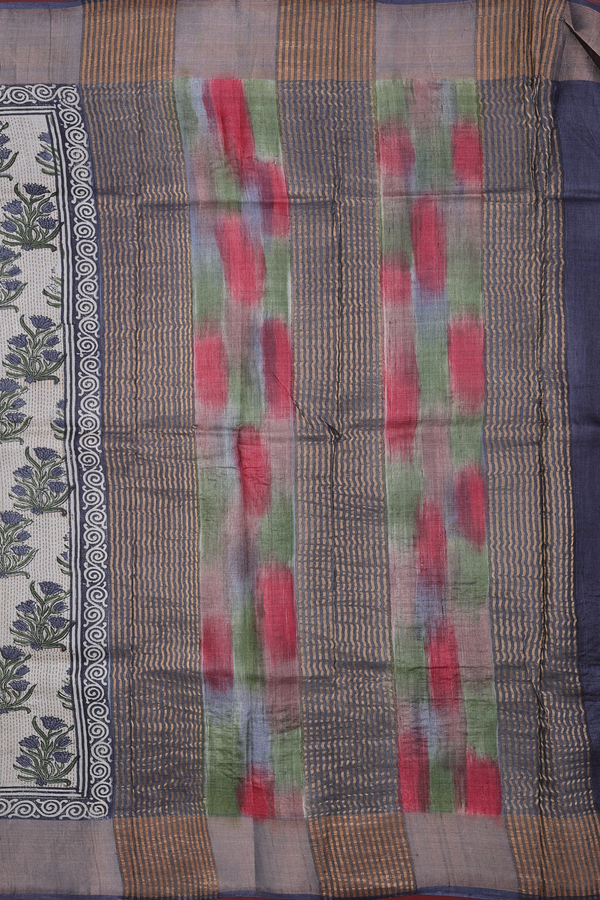 Tussar Silk Saree In Beige With Floral Printed Design